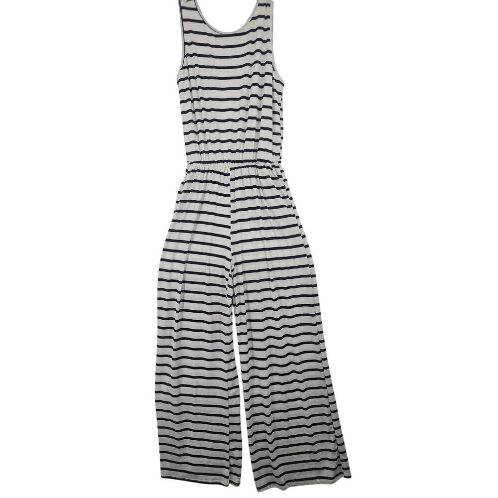 Beeson River boutique black white striped sleeveless wide leg jumpsuit M 4181
